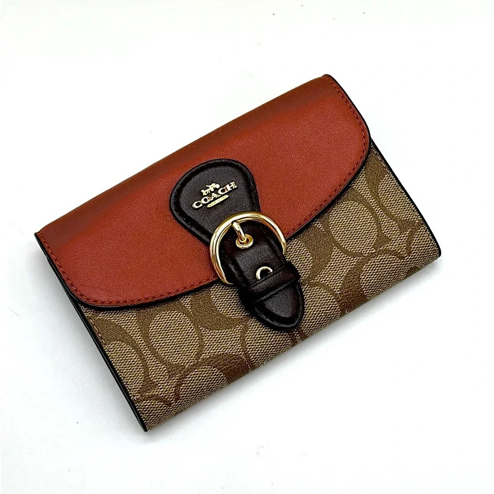 Coach C7374 Kleo Wallet In Signature Canvas Gold Khaki Multi NWT